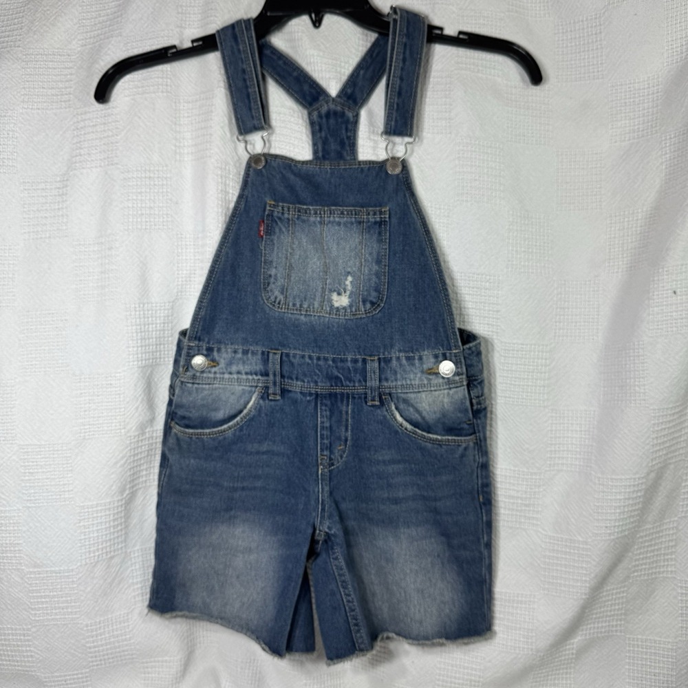 LEVI'S Shortall Bibs/Overalls Distressed Denim Red Tab GIRLS 8‎ REG